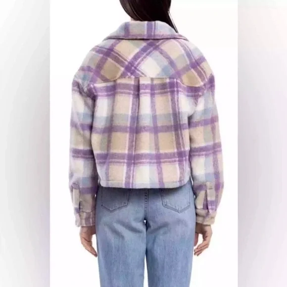 🌻 HOST PICK 🌻 ☔️ Blank NYC Cropped Purple Plaid Design Shacket ☔️ - Picture 2 of 4
